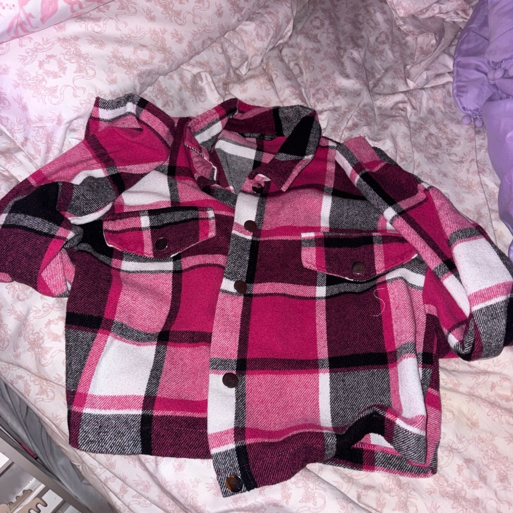 SHEIN Pink and Black Plaid Shirt